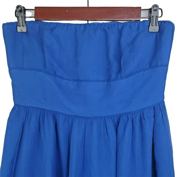 J Crew Emily Dress Womens Sz 4 Blue Silk Chiffon Strapless Event Bridesmaid Prom - Picture 2 of 6